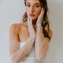 Beyaz Uzun Tül Parti Kostüm Ve Gelin Eldiveni-NIKAHTAKIMI-126