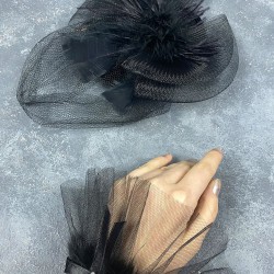 Siyah Vualet Nikah Şapkası Saç Aksesuarı Ve Sina Bilek Aksesuarı-NIKAHTAKIMI-137