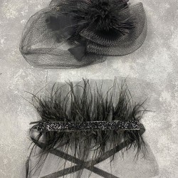 Siyah Vualet Nikah Şapkası Saç Aksesuarı Ve Asvel Bilek Aksesuarı-NIKAHTAKIMI-138