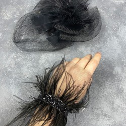 Siyah Vualet Nikah Şapkası Saç Aksesuarı Ve Asvel Bilek Aksesuarı-NIKAHTAKIMI-138