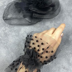 Siyah Vualet Nikah Şapkası Saç Aksesuarı Ve Puanlı Hera Bilek Aksesuarı-NIKAHTAKIMI-142