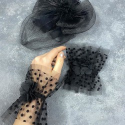 Siyah Vualet Nikah Şapkası Saç Aksesuarı Ve Puanlı Hera Çift Bilek Aksesuarı-NIKAHTAKIMI-145