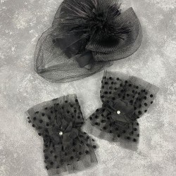 Siyah Vualet Nikah Şapkası Saç Aksesuarı Ve Puanlı Taşlı Hera Çift Bilek Aksesuarı-NIKAHTAKIMI-146