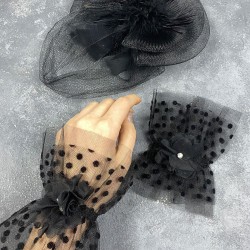 Siyah Vualet Nikah Şapkası Saç Aksesuarı Ve Puanlı Taşlı Hera Çift Bilek Aksesuarı-NIKAHTAKIMI-146