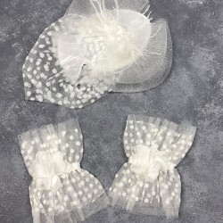 Beyaz Vualet Nikah Şapkası Saç Aksesuarı Ve Puanlı Hera Çift Bilek Aksesuarı-NIKAHTAKIMI-150