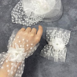 Beyaz Vualet Nikah Şapkası Saç Aksesuarı Ve Puanlı Taşlı Hera Çift Bilek Aksesuarı-NIKAHTAKIMI-151