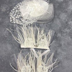 Beyaz Vualet Nikah Şapkası Saç Aksesuarı Ve Havin Taşlı Çift Bilek Aksesuarı-NIKAHTAKIMI-156