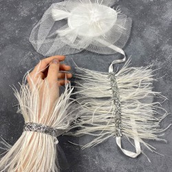 Vualet Nikah Şapkası Gelin Saç Aksesuarı Ve Asvel Çift Bilek Aksesuarı-NIKAHTAKIMI-158