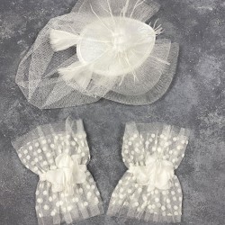 Vualet Nikah Şapkası Gelin Saç Aksesuarı Ve Havin Taşlı Çift Bilek Aksesuarı-NIKAHTAKIMI-161