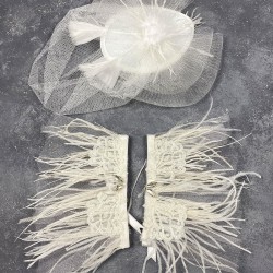 Vualet Nikah Şapkası Gelin Saç Aksesuarı Ve Seren Tüylü Çift Bilek Aksesuarı-NIKAHTAKIMI-162