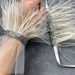 Seren Tüylü Beyaz Gelin Bilek Çift El Aksesuarı-NIKAHTAKIMI-166