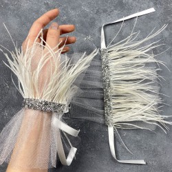 Seren Tüylü Beyaz Gelin Bilek Çift El Aksesuarı-NIKAHTAKIMI-166