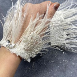Havin Dantel Tüylü Beyaz Çift Gelin Bileklik El Aksesuarı-NIKAHTAKIMI-168