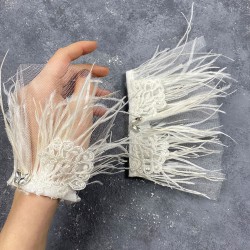 Havin Dantel Tüylü Beyaz Çift Gelin Bileklik El Aksesuarı-NIKAHTAKIMI-168