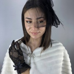 Dantelli Fiyonklu Gelin Eldiveni Ve Siyah Vualet Takımı-NIKAHTAKIMI-17