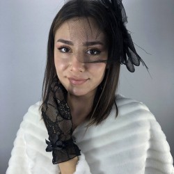 Dantelli Fiyonklu Gelin Eldiveni Ve Siyah Vualet Takımı-NIKAHTAKIMI-17