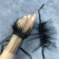 Seren Tüylü Siyah Gelin Bilek Çift El Aksesuarı-NIKAHTAKIMI-171