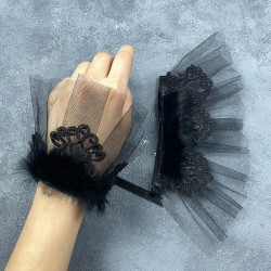 Havin Tüylü Siyah Çift Gelin Bileklik El Aksesuarı-NIKAHTAKIMI-176