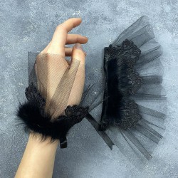 Havin Tüylü Siyah Çift Gelin Bileklik El Aksesuarı-NIKAHTAKIMI-176