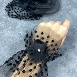 Puantiyeli Siyah Nikah Kepi Ve Vera Taşlı Bilek Aksesuarı-NIKAHTAKIMI-179