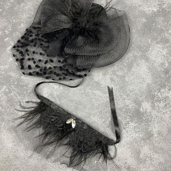 Puantiyeli Siyah Nikah Kepi Ve Savin Taşlı Tüylü Bilek Gelin Aksesuarı-NIKAHTAKIMI-180