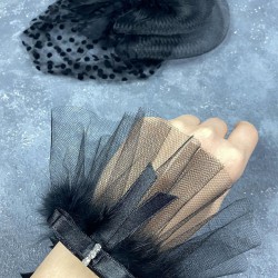 Puantiyeli Siyah Nikah Kepi Ve Sina Taşlı Bilek Gelin Aksesuarı-NIKAHTAKIMI-181