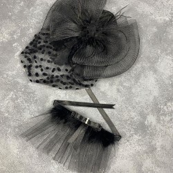 Puantiyeli Siyah Nikah Kepi Ve Sina Taşlı Bilek Gelin Aksesuarı-NIKAHTAKIMI-181