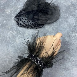 Puantiyeli Siyah Nikah Kepi Ve Asvel Bilek Gelin Aksesuarı-NIKAHTAKIMI-183