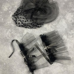 Puantiyeli Siyah Nikah Kepi Ve Lina Çift Bilek Gelin Aksesuarı-NIKAHTAKIMI-185