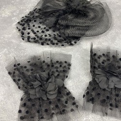 Puantiyeli Siyah Nikah Kepi Ve Hera Çift Bilek Gelin Aksesuarı-NIKAHTAKIMI-189