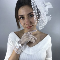 Beyaz Puantiyeli Gelin Eldiveni Ve Vualet Takımı-NIKAHTAKIMI-23