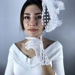 Beyaz Dantel Desenli Gelin Eldiveni Ve Vualet Takımı-NIKAHTAKIMI-24