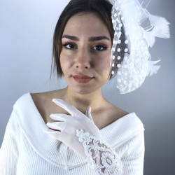 Beyaz Dantel Desenli Gelin Eldiveni Ve Vualet Takımı-NIKAHTAKIMI-24