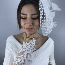 Beyaz Parmak Detaylı Gelin Eldiveni Ve Vualet Takımı-NIKAHTAKIMI-25