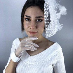 Beyaz Bilek Detaylı Gelin Eldiveni Ve Vualet Takımı-NIKAHTAKIMI-28