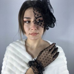 Siyah Puanlı Gelin Eldiven Ve Vualet Takımı-NIKAHTAKIMI-3