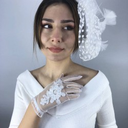 Beyaz Kısa Dantelli Gelin Eldiveni Ve Vualet Takımı-NIKAHTAKIMI-30