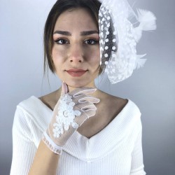 Beyaz Kısa Dantelli Gelin Eldiveni Ve Vualet Takımı-NIKAHTAKIMI-30