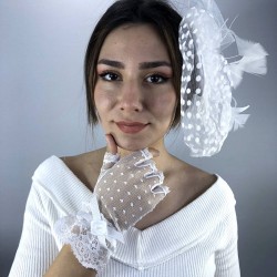 Beyaz Kısa Parmak Gelin Eldiveni Ve Vualet Takımı-NIKAHTAKIMI-32