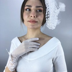 Beyaz Uzun Fiyonk Detaylı Gelin Eldiveni Ve Vualet Takımı-NIKAHTAKIMI-34
