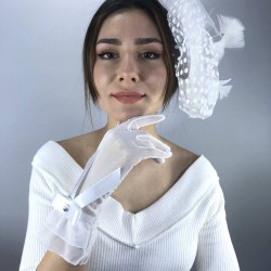 Beyaz Saten Fiyonklu Gelin Eldiveni Ve Vualet Takımı-NIKAHTAKIMI-35