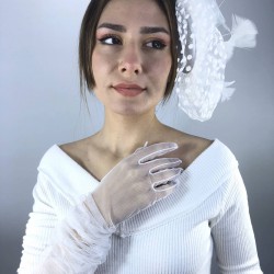 Beyaz Dirsek Boy Gelin Eldiveni Ve Vualet Takımı-NIKAHTAKIMI-36