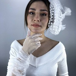 Beyaz Dirsek Boy Gelin Eldiveni Ve Vualet Takımı-NIKAHTAKIMI-36