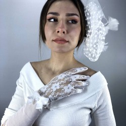 Beyaz Uzun Dantelli Gelin Eldiveni Ve Vualet Takımı-NIKAHTAKIMI-38