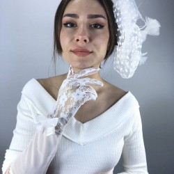 Beyaz Uzun Dantelli Gelin Eldiveni Ve Vualet Takımı-NIKAHTAKIMI-38