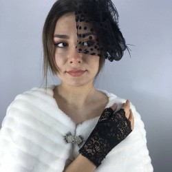 Siyah Kısa Gelin Eldiveni Ve Puantiyeli Vualet Takımı-NIKAHTAKIMI-4