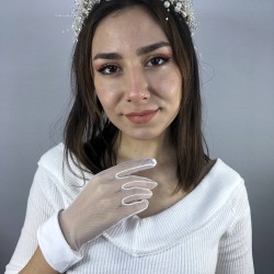 Krem İncili Taç Ve Beyaz Kenarlı Gelin Eldiveni Nikah Takımı-NIKAHTAKIMI-44