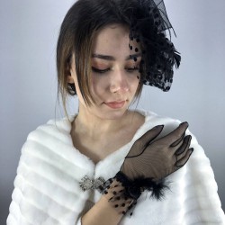 Siyah Tüylü Gelin Eldiveni Ve Puantiyeli Vualet Takımı-NIKAHTAKIMI-5