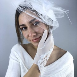 Beyaz Vualet Ve Beyaz Dantel Detaylı Eldiven Nikah Takımı-NIKAHTAKIMI-56