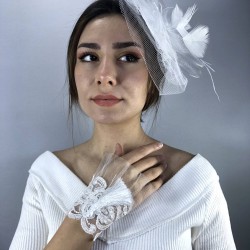 Beyaz Vualet Ve Beyaz Püsküllü Bileklik Nikah Takımı-NIKAHTAKIMI-58